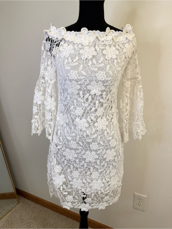 auxo collection Dresses & Skirts - Auxo Collection White Lace Off Shoulder Dress Bell Sleeve Mini S